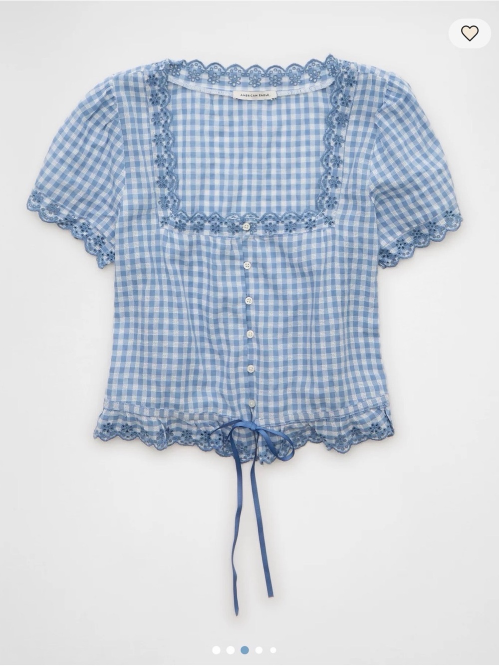 AE Short Sleeve Gingham Tie Front Top